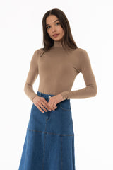 Mocha Solid Turtleneck Top