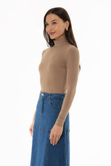 Mocha Solid Turtleneck Top
