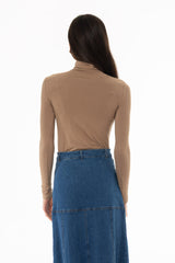 Mocha Solid Turtleneck Top