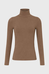 Mocha Solid Turtleneck Top