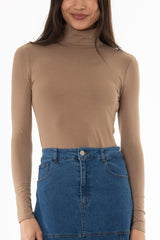 Mocha Solid Turtleneck Top