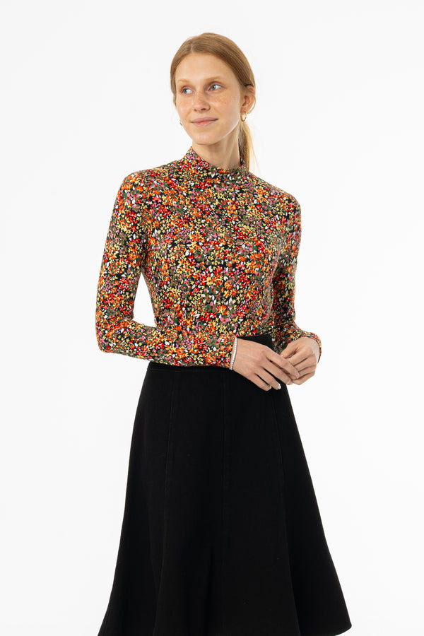 Multicolor Printed Mock Neck Top