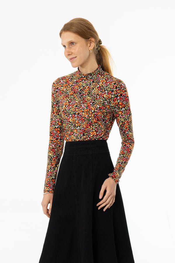 Multicolor Printed Mock Neck Top