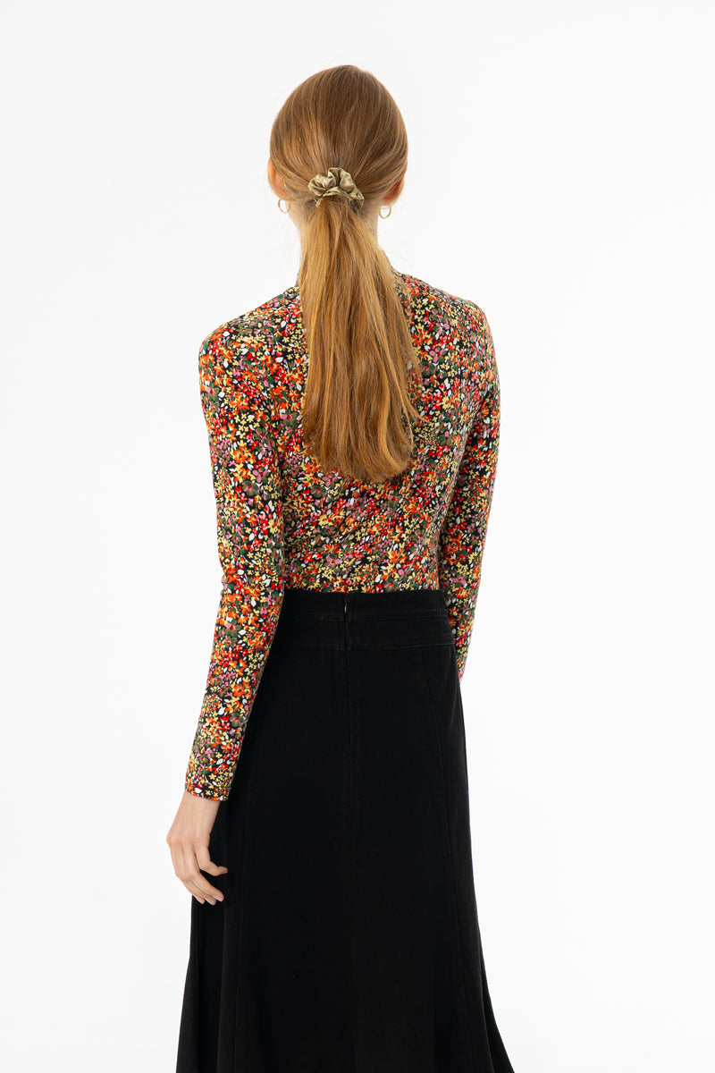 Multicolor Printed Mock Neck Top