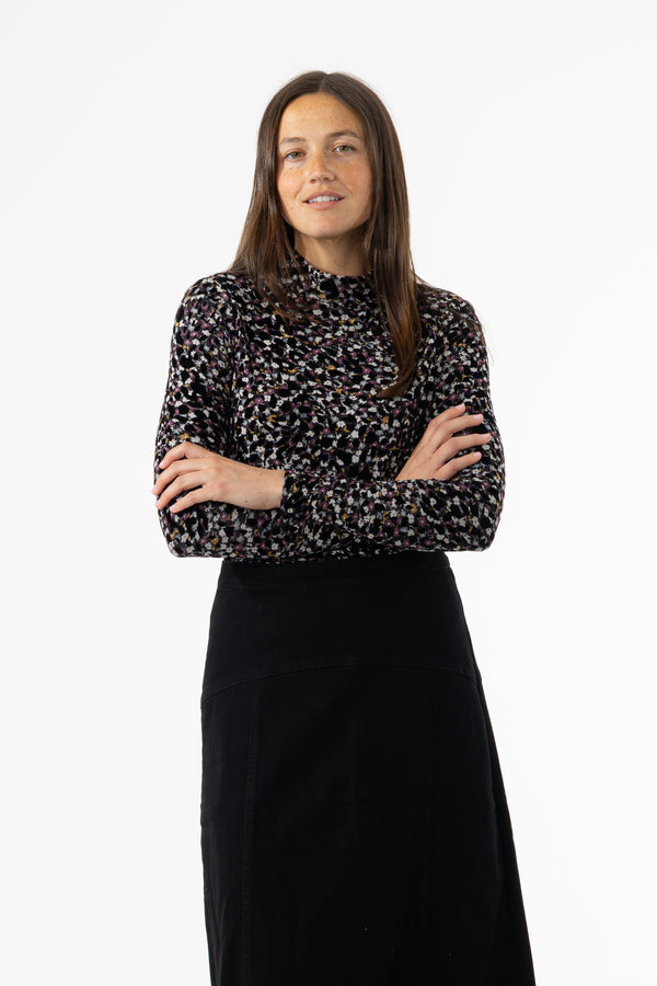 Multi Floral Mesh Mock Neck Top