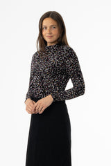 Multi Floral Mesh Mock Neck Top