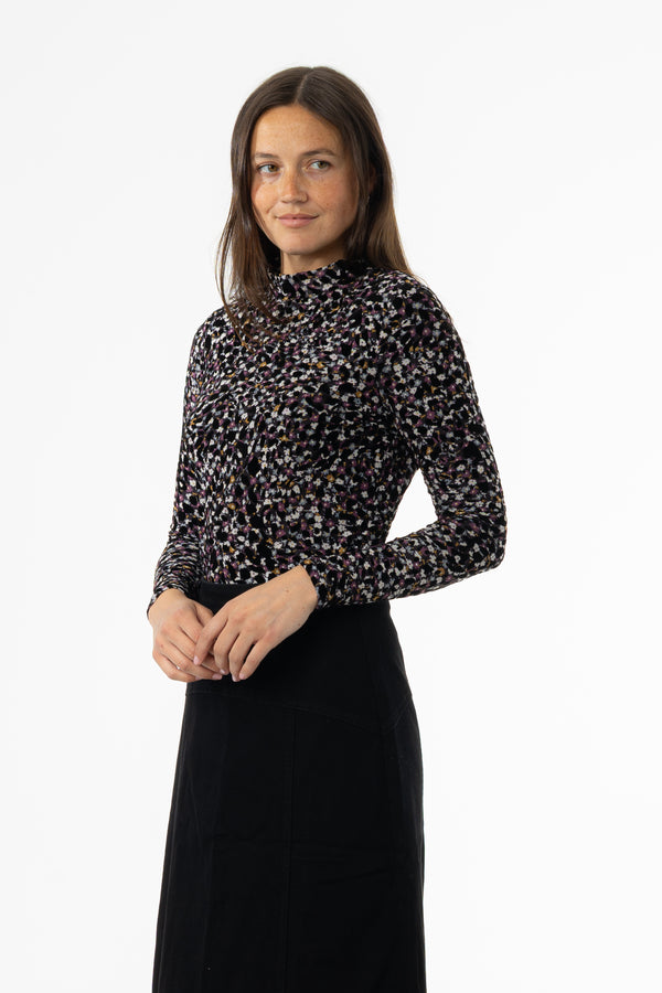 Multi Floral Mesh Mock Neck Top