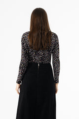 Multi Floral Mesh Mock Neck Top