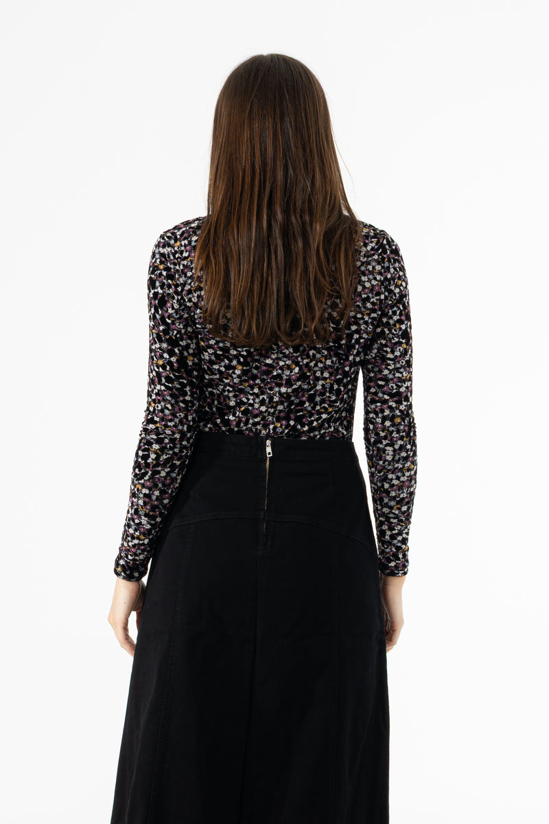 Multi Floral Mesh Mock Neck Top