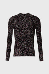 Multi Floral Mesh Mock Neck Top