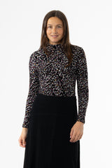 Multi Floral Mesh Mock Neck Top
