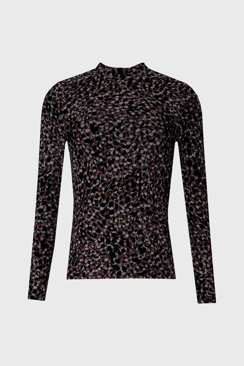 Multi Floral Mesh Mock Neck Top