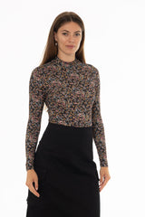 Multi Floral Printed Mock Neck Top