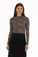 Multi Floral Printed Mock Neck Top