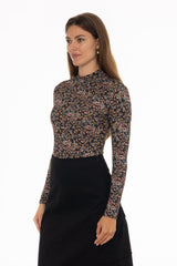 Multi Floral Printed Mock Neck Top
