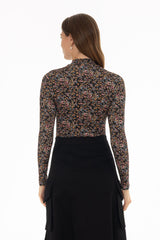 Multi Floral Printed Mock Neck Top