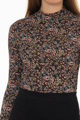 Multi Floral Printed Mock Neck Top