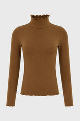 Mustard Scalloped Trim Turtleneck