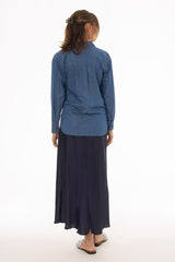 Navy A-Line Satin Effect Maxi Skirt