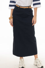 Navy Basic Denim Maxi Skirt