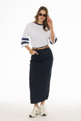 Navy Basic Denim Maxi Skirt