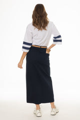 Navy Basic Denim Maxi Skirt