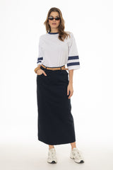 Navy Basic Denim Maxi Skirt