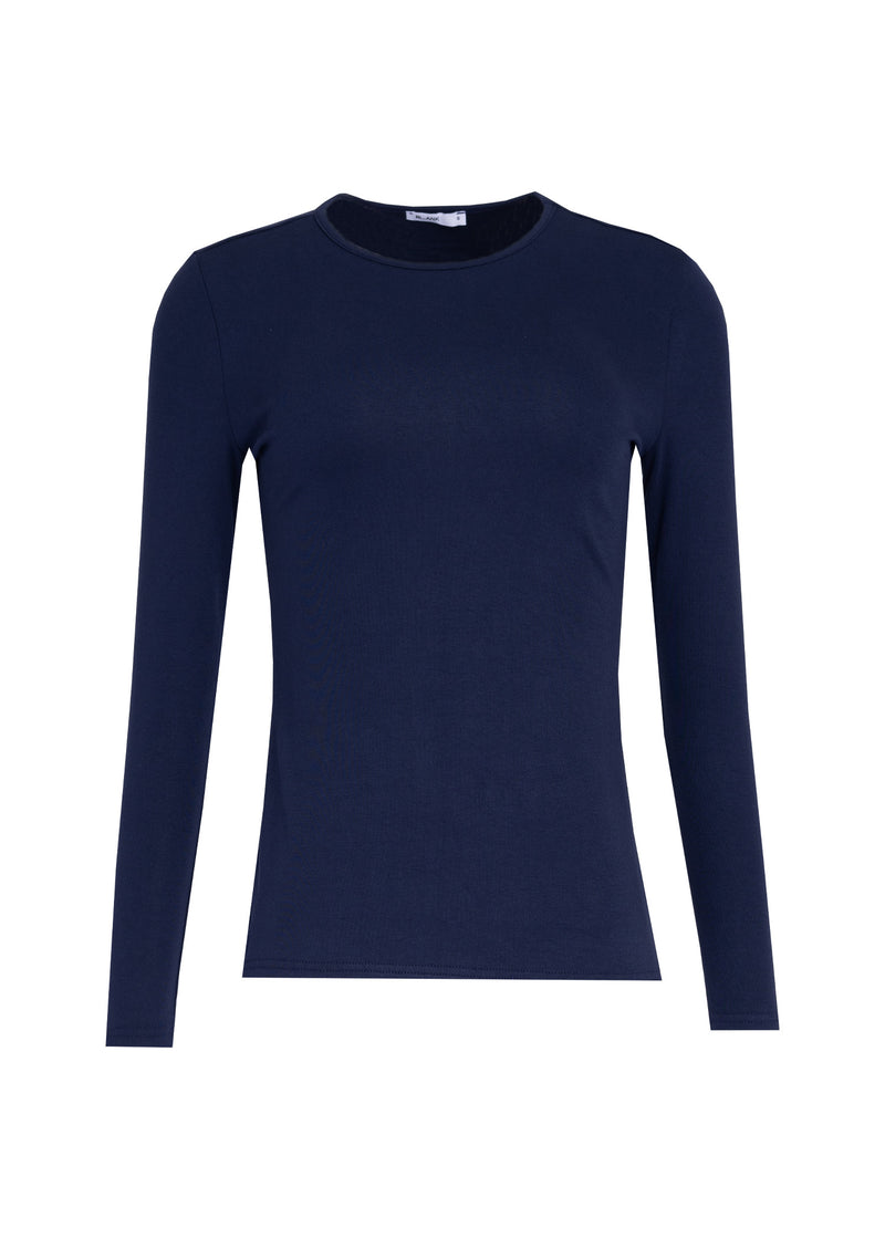 Navy Basic Long Sleeve Round Neck T-Shirt