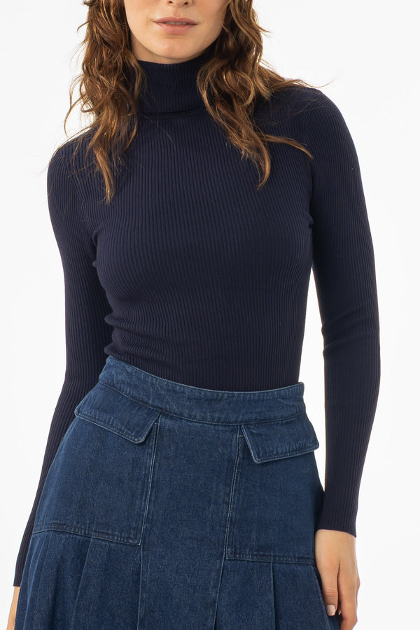 Navy Basic Ribbed Knit Turtleneck