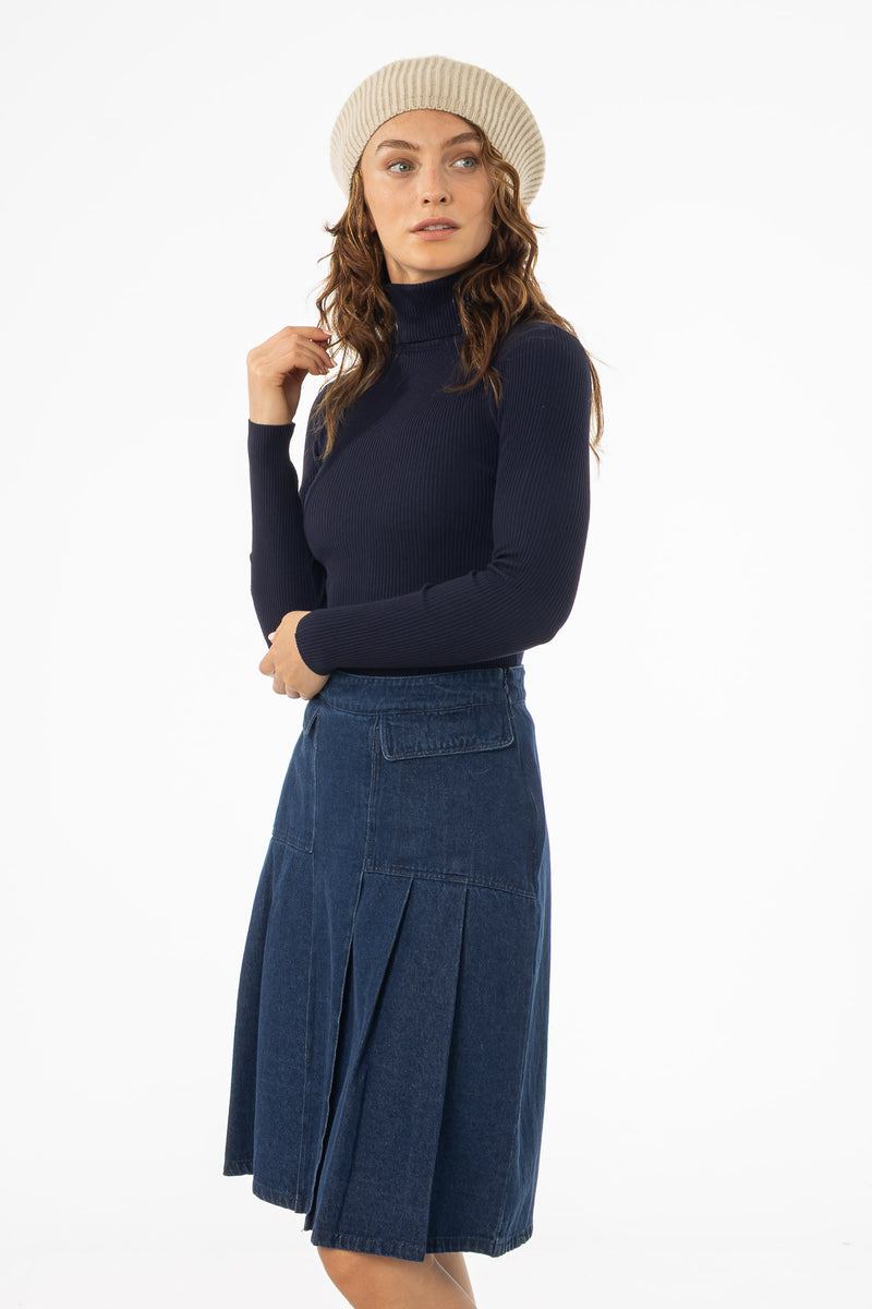 Navy Basic Ribbed Knit Turtleneck