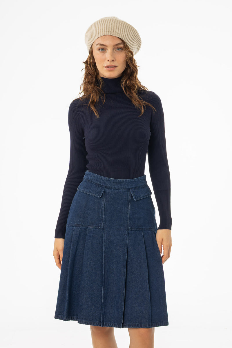 Navy Basic Ribbed Knit Turtleneck