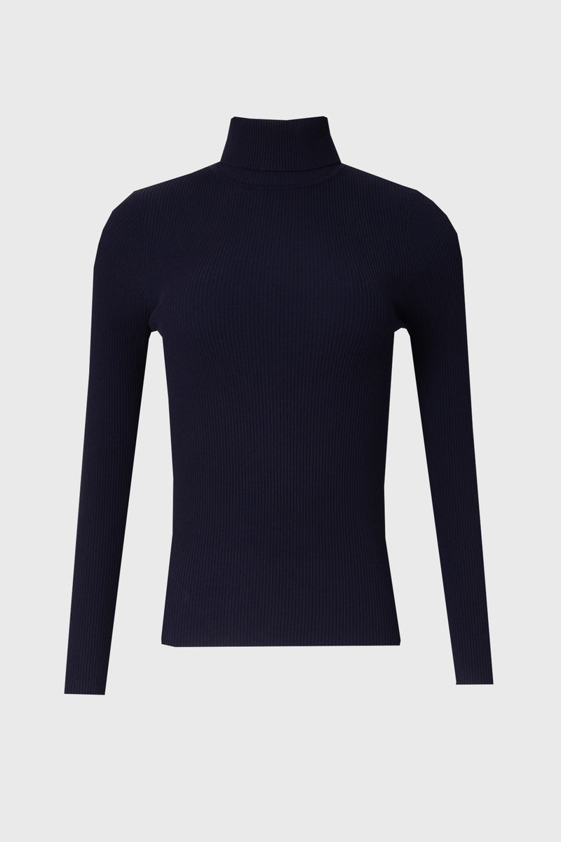 Navy Basic Ribbed Knit Turtleneck