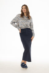 Navy Basic Stretch Cotton Maxi Skirt