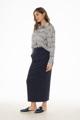 Navy Basic Stretch Cotton Maxi Skirt