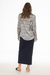 Navy Basic Stretch Cotton Maxi Skirt