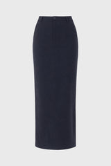 Navy Basic Stretch Cotton Maxi Skirt