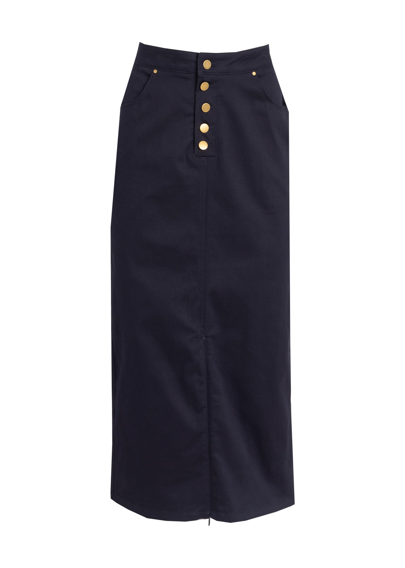 Navy Button Denim Skirt BLANK