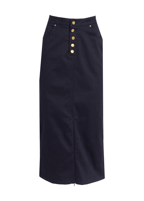 Navy Button Denim Skirt