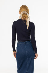 Navy Button Knit Top