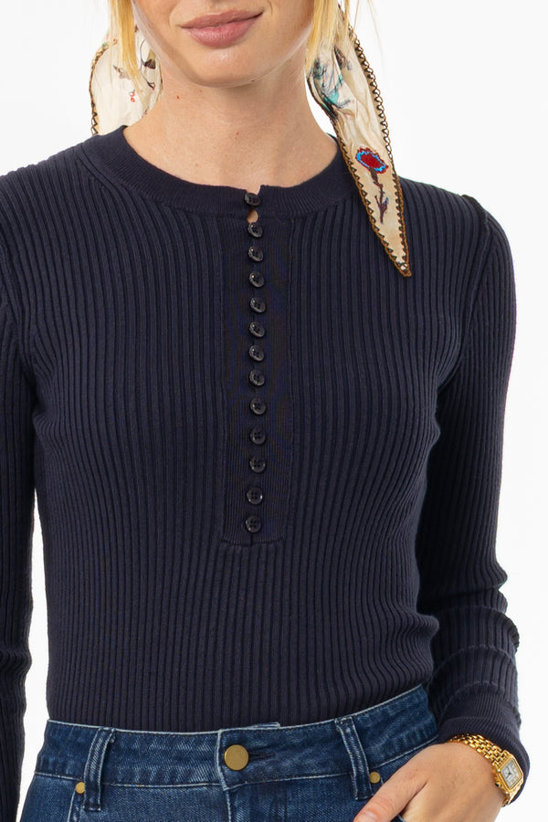 Navy Button Knit Top