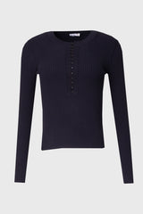 Navy Button Knit Top