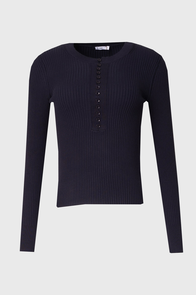 Navy Button Knit Top