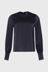 Navy Chiffon Edge Blouse