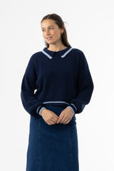Navy Collar Knit Sweater