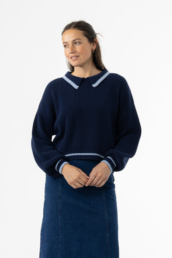 Navy Collar Knit Sweater