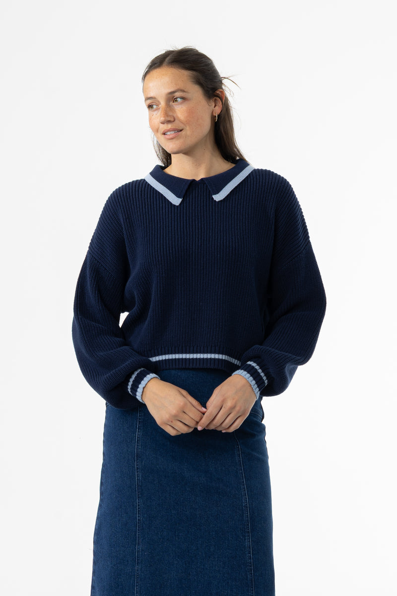 Navy Collar Knit Sweater