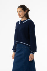 Navy Collar Knit Sweater