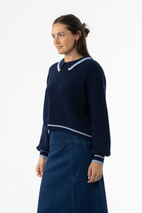 Navy Collar Knit Sweater