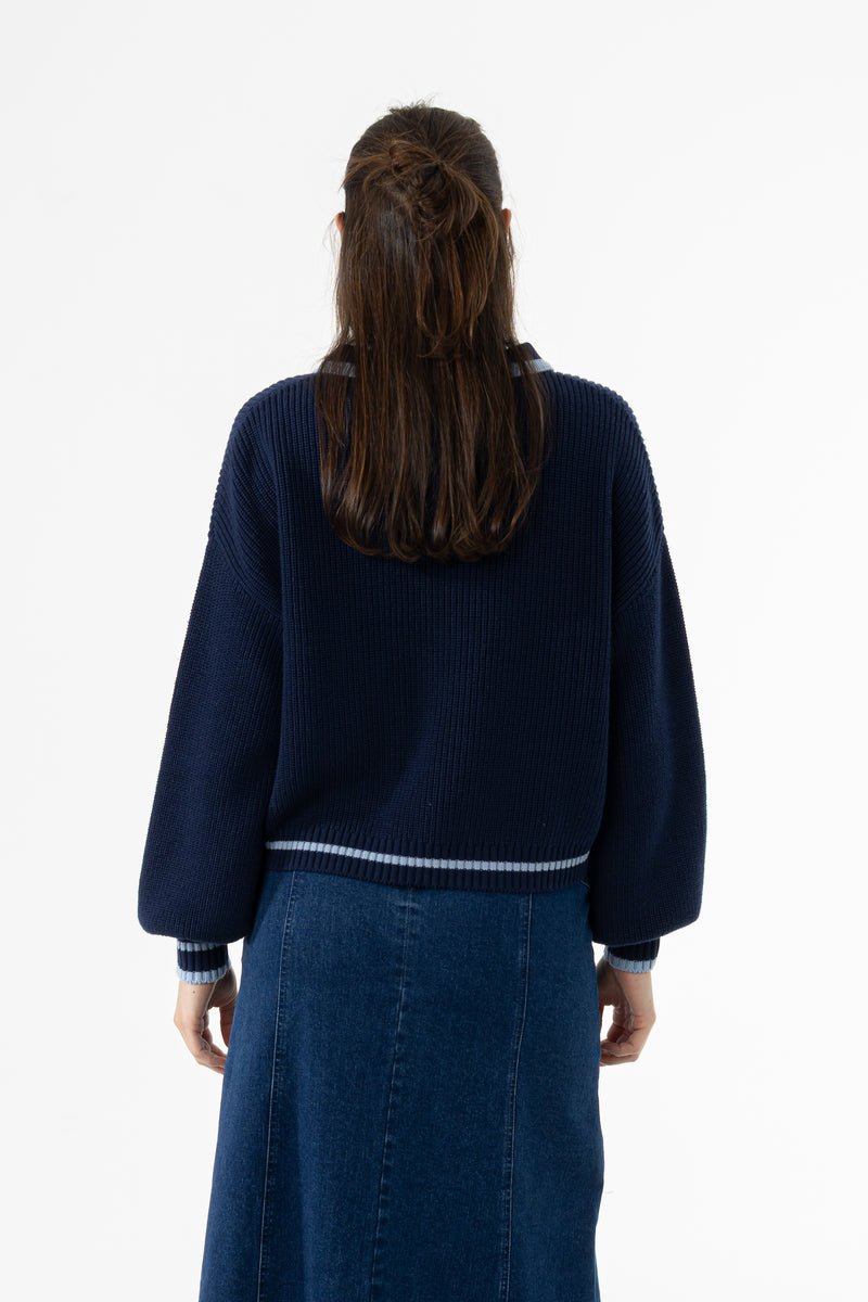 Navy Collar Knit Sweater