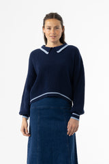 Navy Collar Knit Sweater